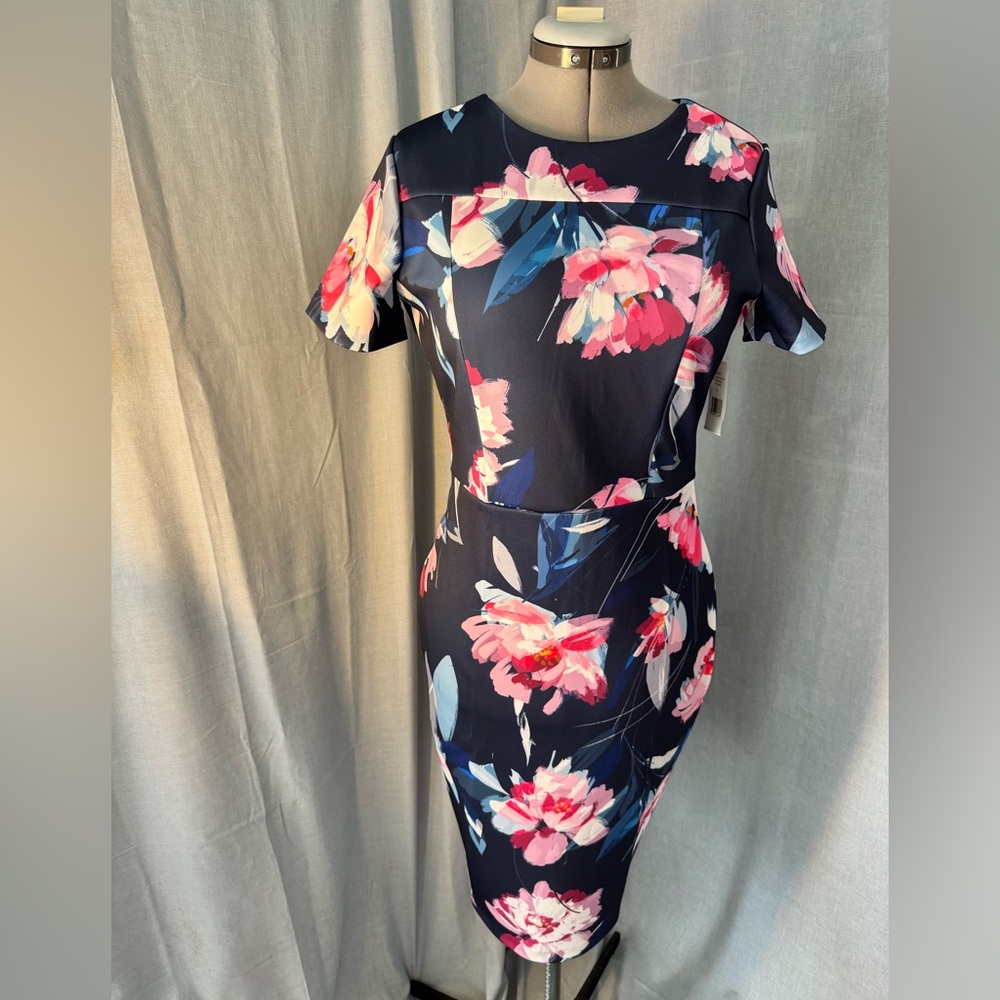 Alexia Admor Navy and Pink Floral Midi Dress
